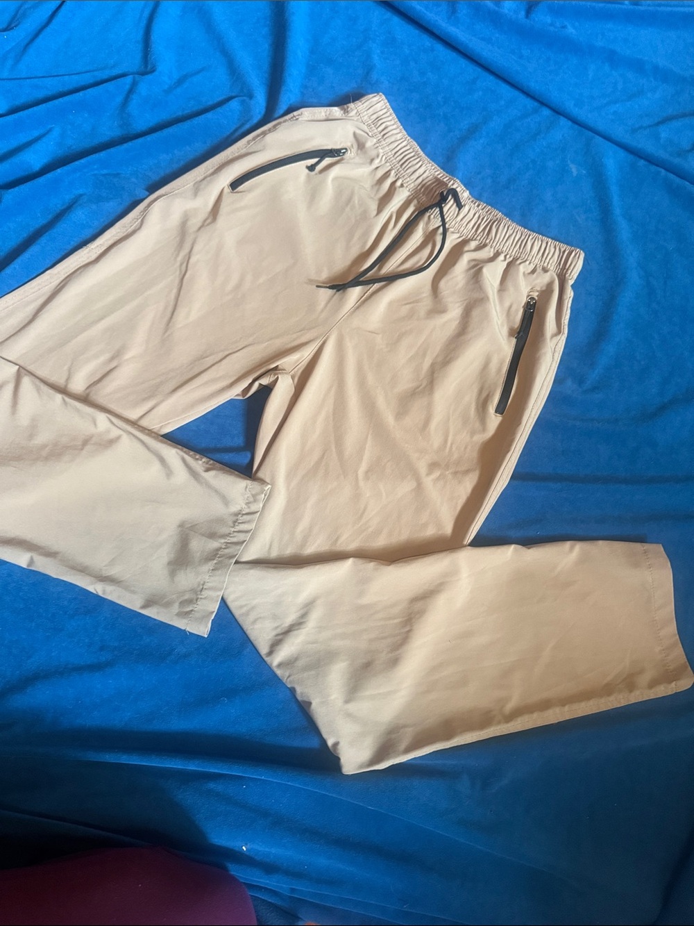Beige Elastic Waist Zip Pocket Pants size large